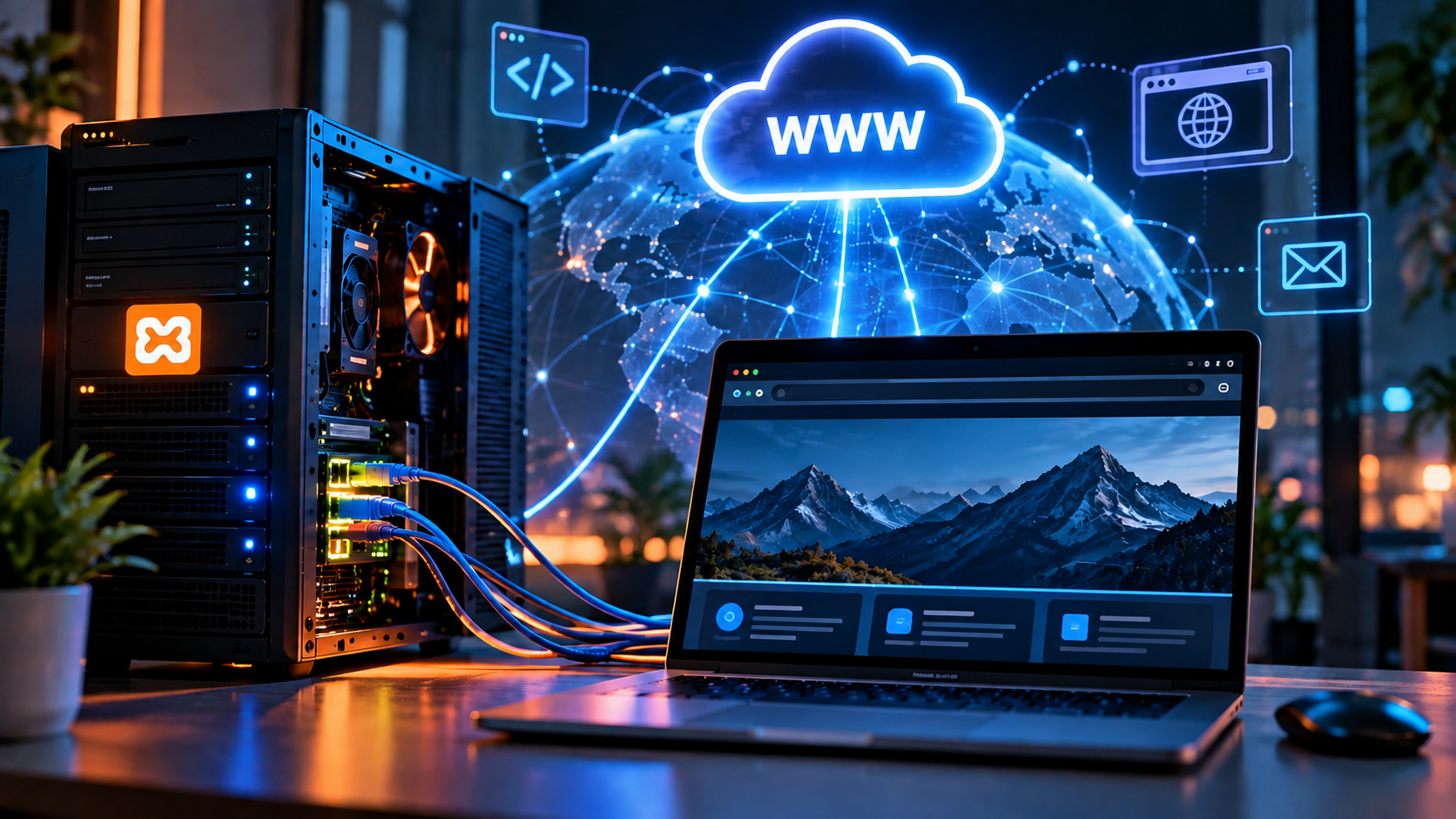 Servidor XAMPP conectado a Internet y a una página web